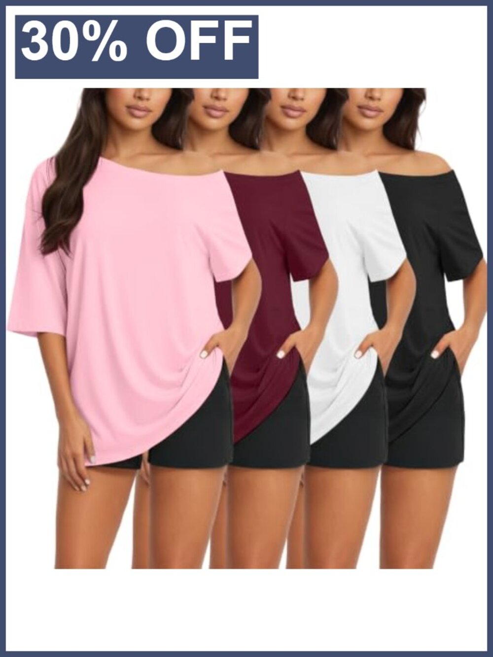4 Pack Off Shoulder Oversized T-Shirts for Women
